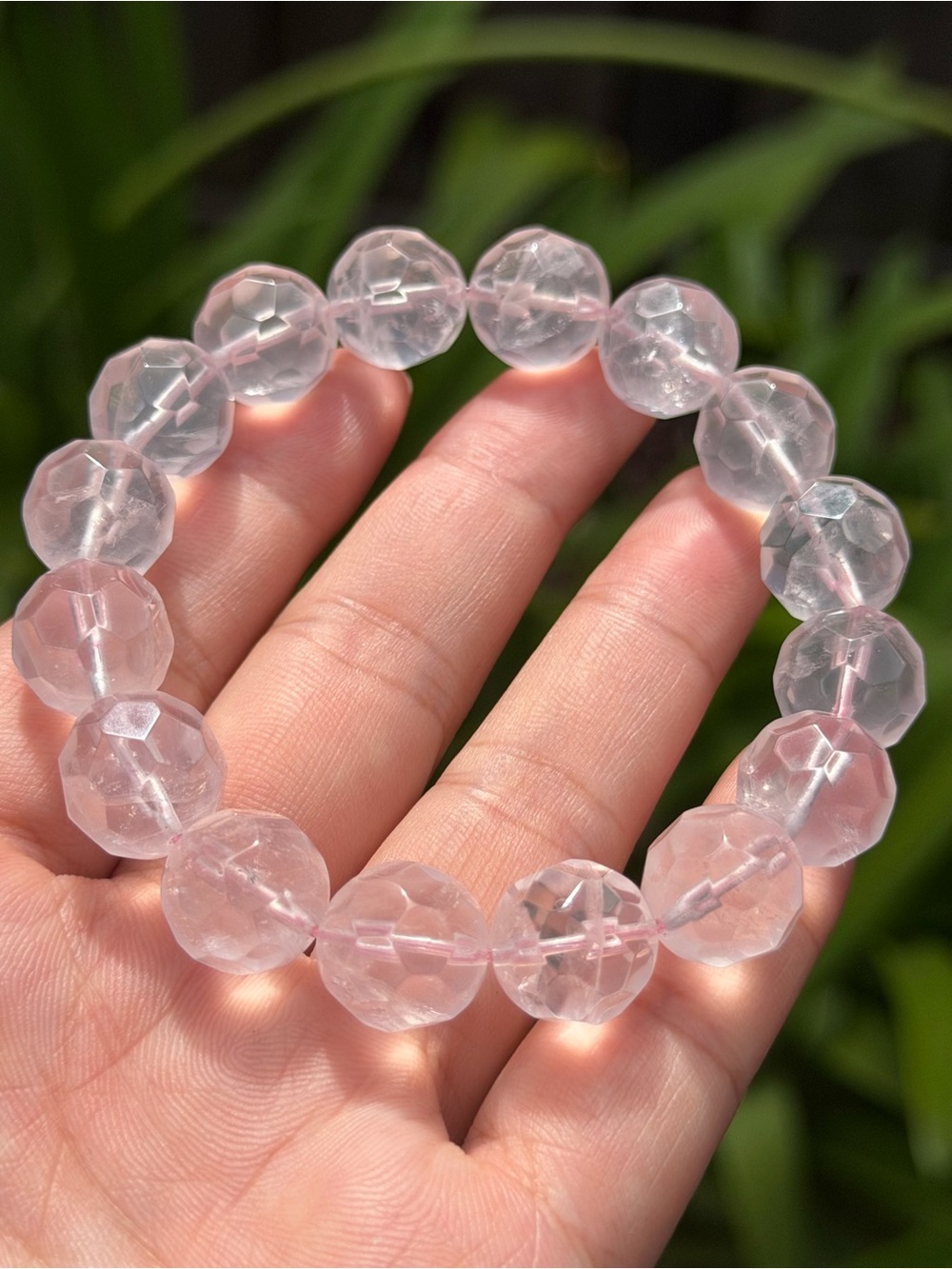 13mm High‎ Quality Rose Quartz Faceted Bead Stretch Bracelet 1787